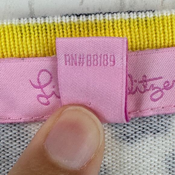 Lilly Pulitzer Bright Navy Treasure Adelaide V-Neck Knit Sweater Size Small - Picture 4 of 13